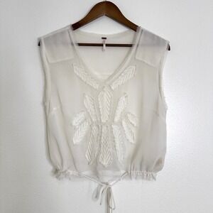 Free People V-Neck Sleeveless Chiffon Top White Size‎ S